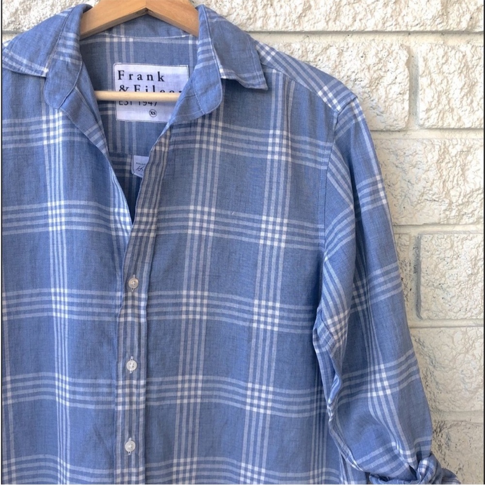 NWOT Frank & Eileen Hunter Italian Weave Linen Blend Classic Plaid Shirt Dress M - Picture 5 of 5